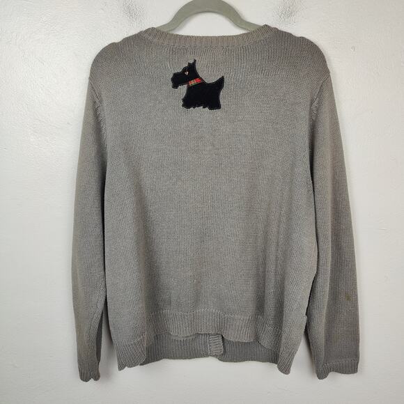 Vintage All Points Scottish Terrier Cardigan Sweater Women Large Gray Knit Ramie - Picture 4 of 7